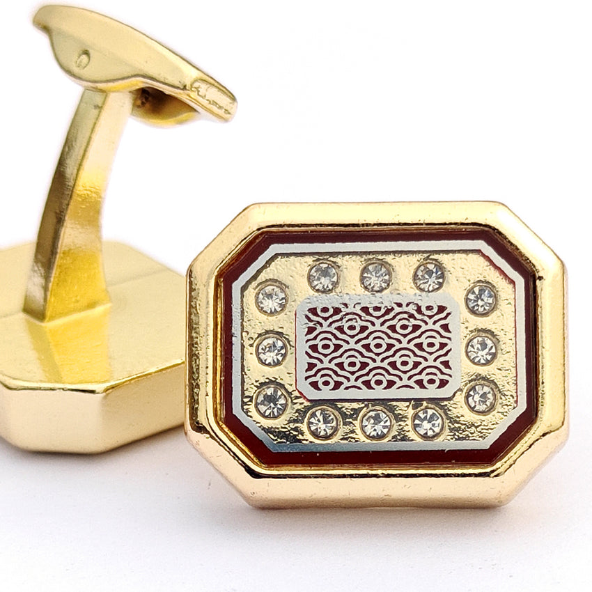 Zircon Stone with small white stone Gold Base cufflink for Men 00026